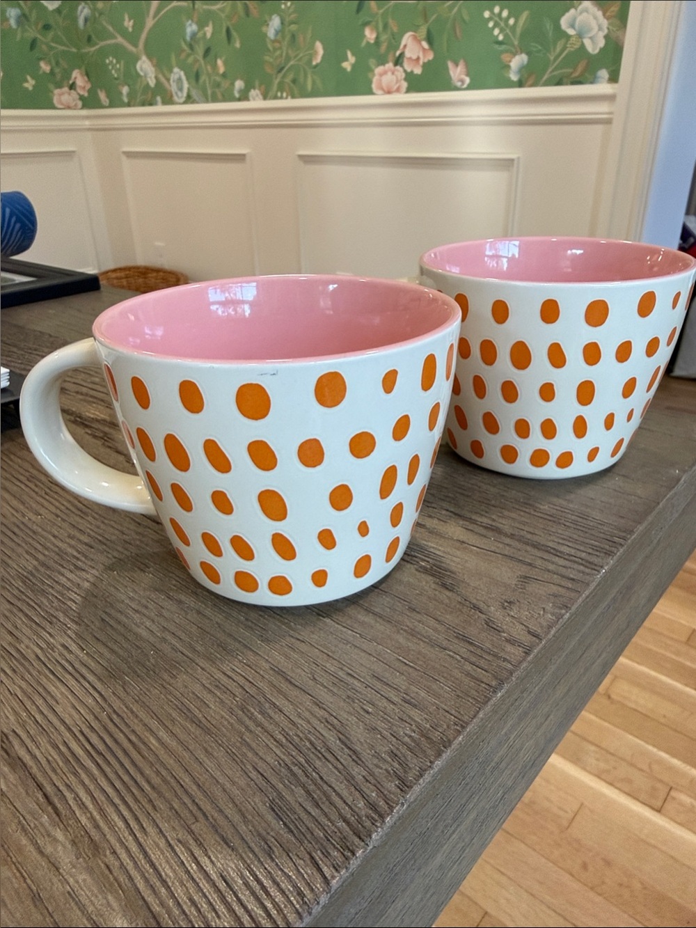 Opalhouse White Mug Set with Orange Polka Dots and Pink Interior